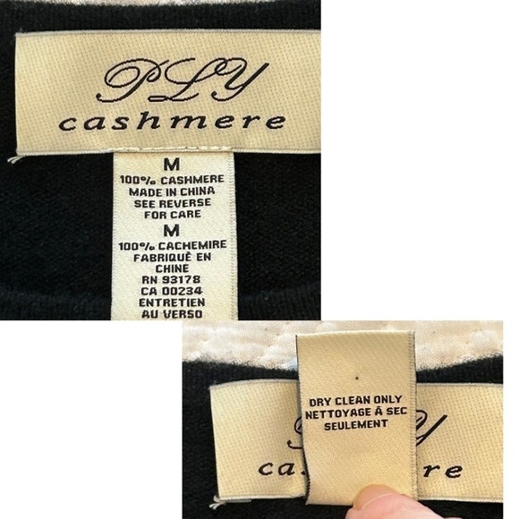 Ply Cashmere 100% Cashmere Crew Neck Sweater with 3/4 Bell Slit Sleeve Black Med - Picture 10 of 12